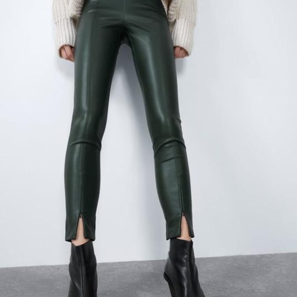 Zara Pants - ZARA FAUX LEATHER LEGGINGS BLACK SIZE LARGE